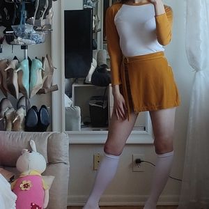 Yellow Raglan 3/4 Sleeve Ribbed Shirt